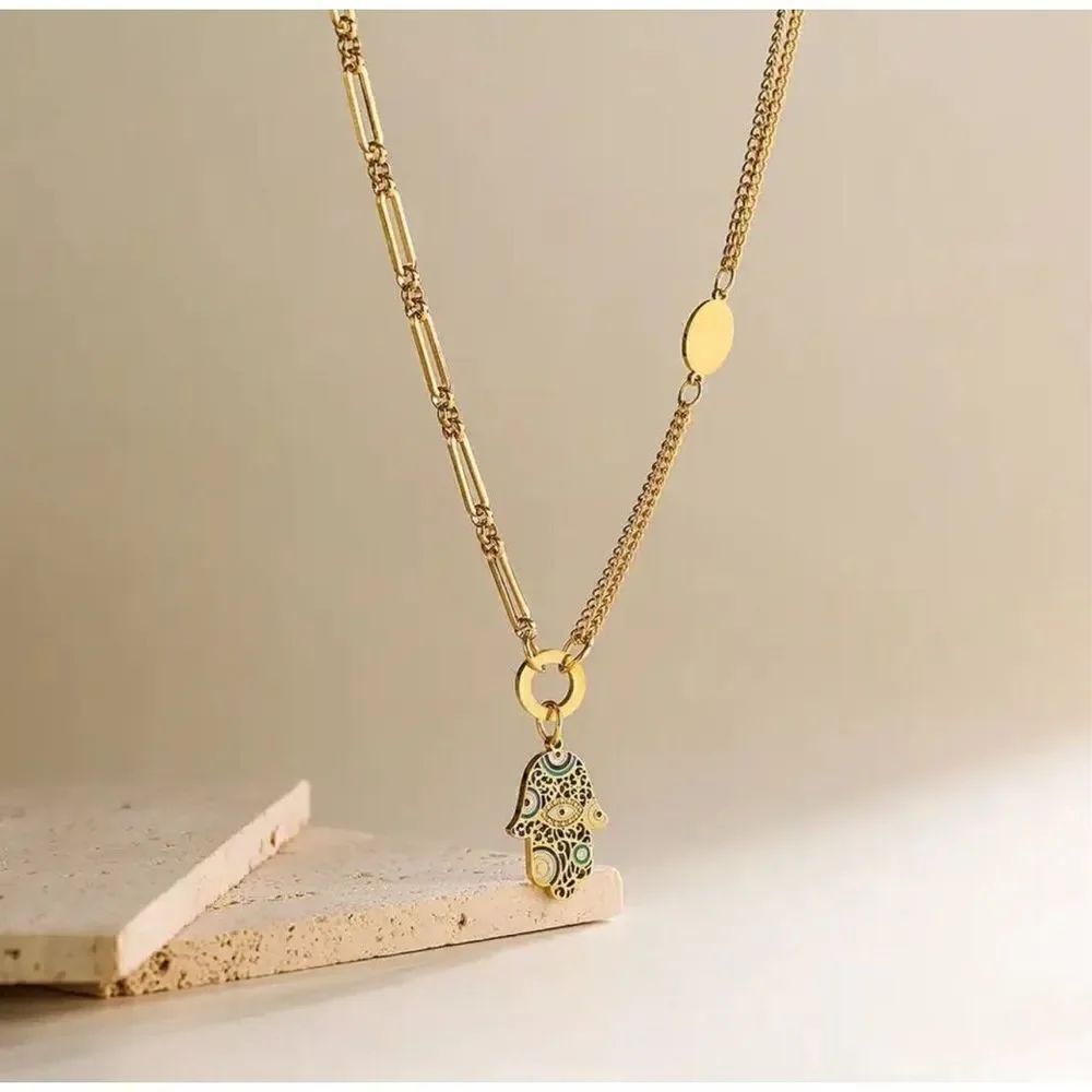 Hamsa Necklace Gold Stainless Steel